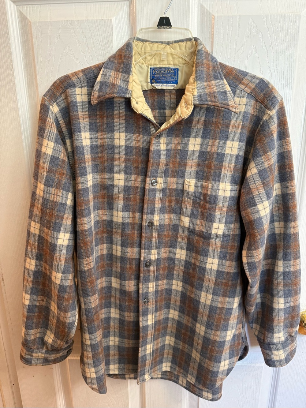Vintage 70s 80’s Pendleton Virgin Wool Plaid Button Up Shirt Large USA